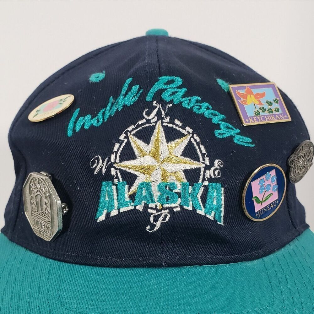 Vintage Headliners Inside Passage Alaska Snapback Cap Navy/Teal‎ W/ 5 Vtg Pins